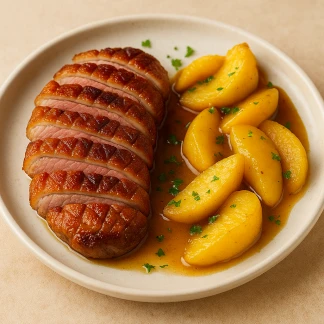 Le Magret de Canard aux pommes et sa sauce au miel Visuel